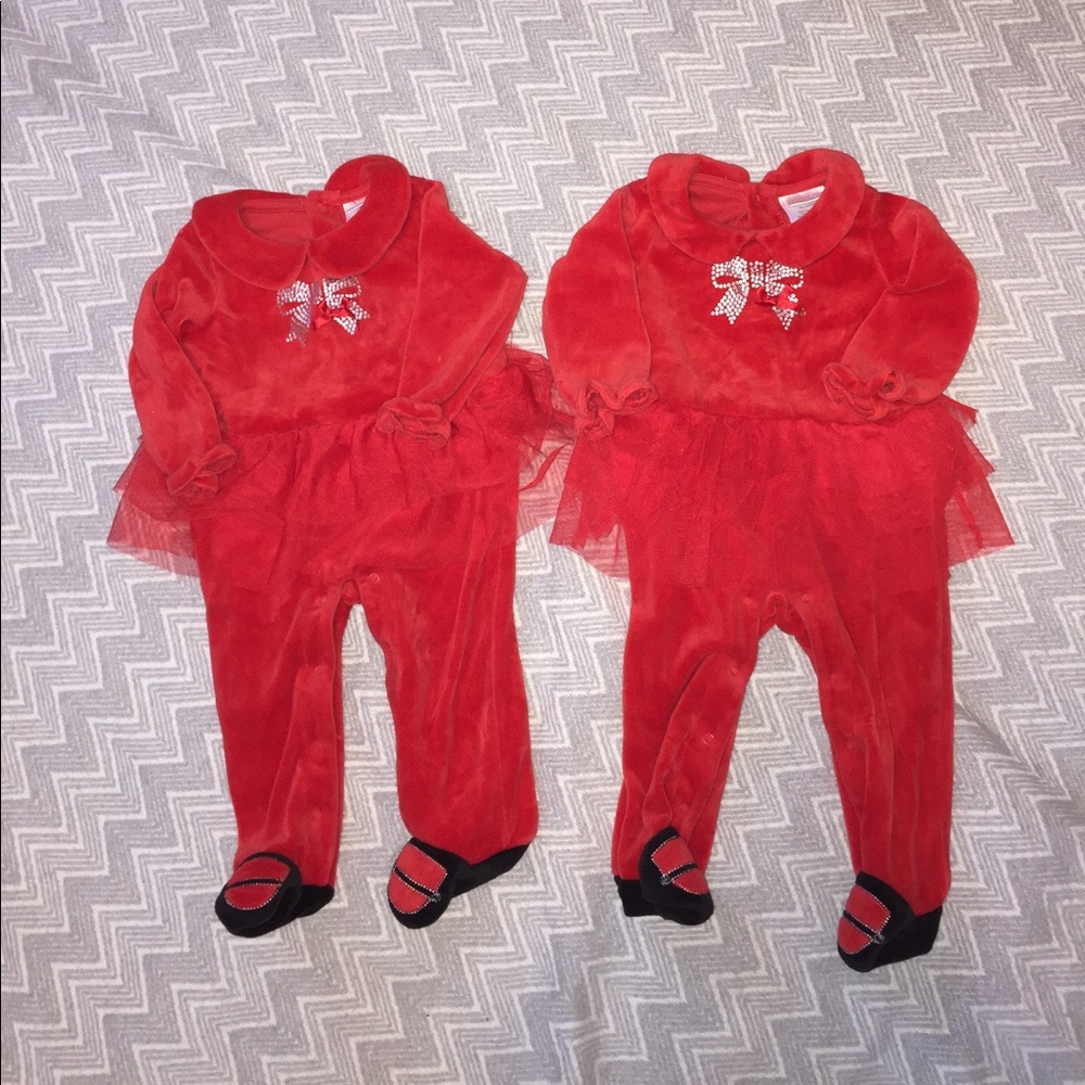 TWINS red velour tutu outfits