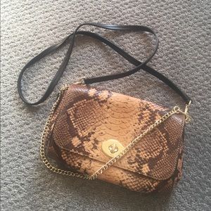 Coach brown snake print leather cross body purse
