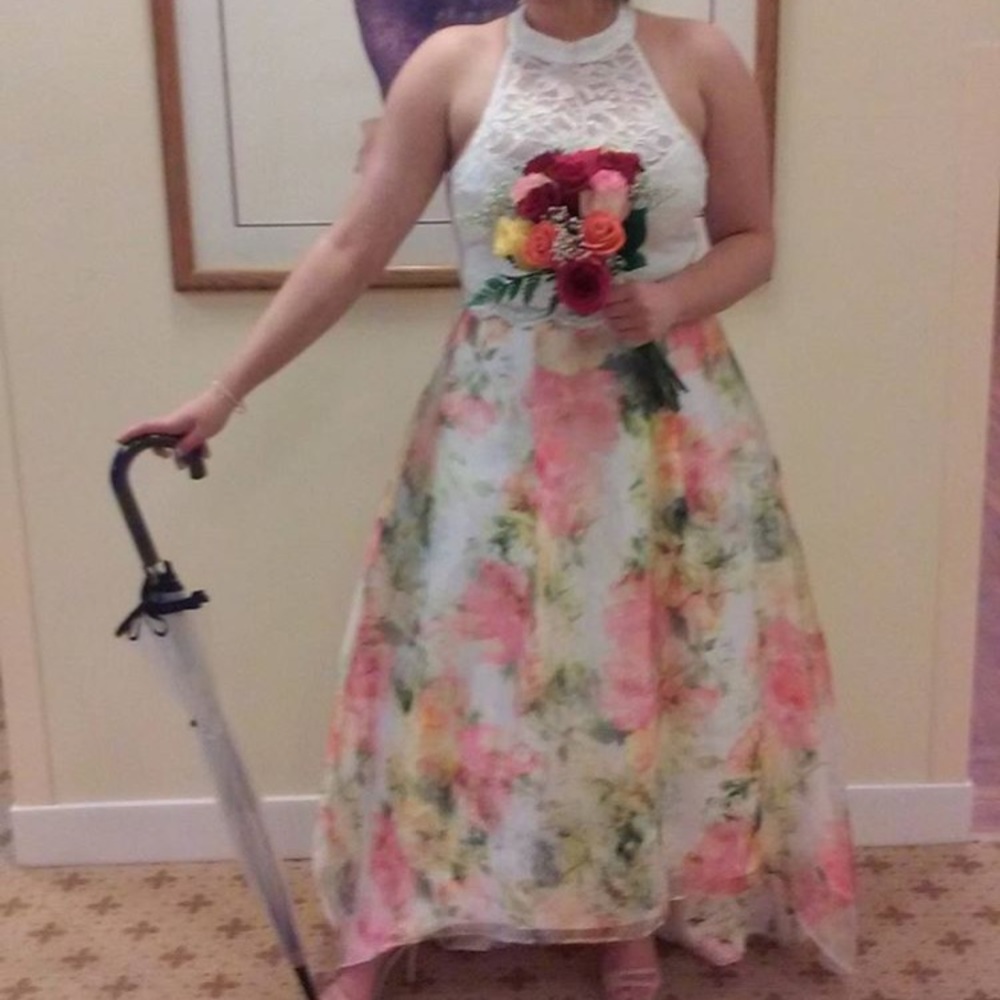 2 piece floral prom dress