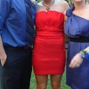 Strapless red cocktail dress