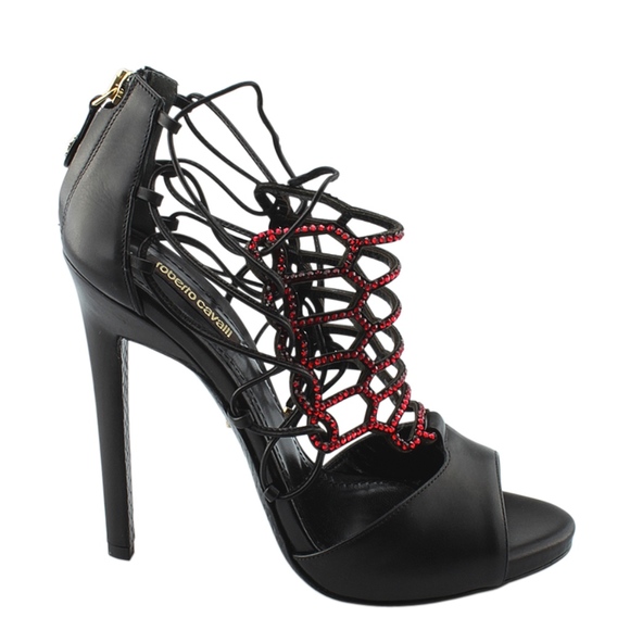 Roberto Cavalli Black Leather Heels Size 8 135656 - Picture 3 of 7