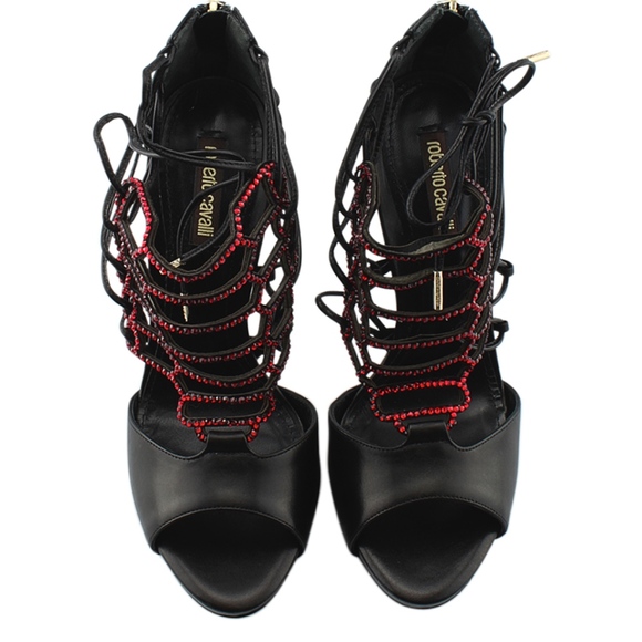 Roberto Cavalli Black Leather Heels Size 8 135656 - Picture 5 of 7