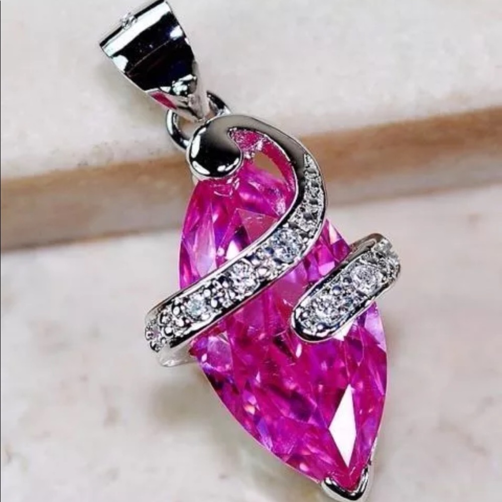 4CT Pink Sapphire White Topaz Silver Pendant
