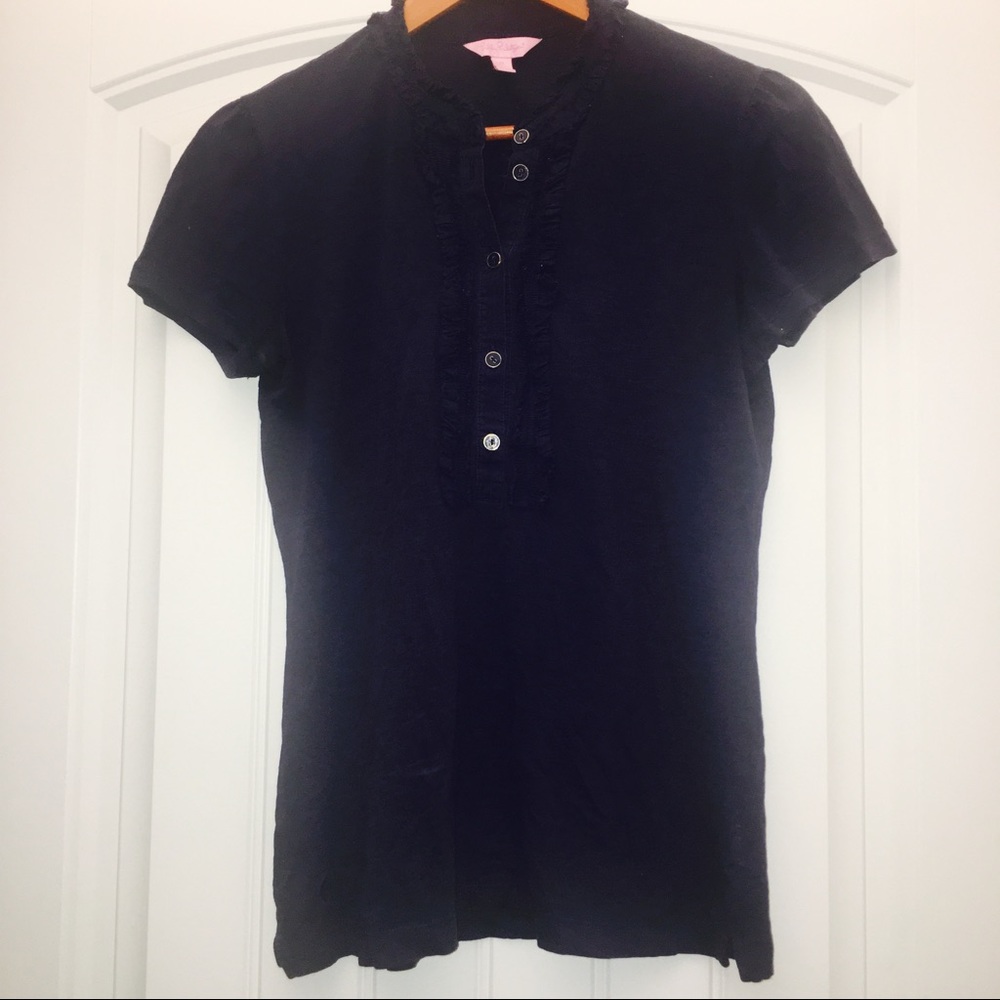Lilly Pulitzer Krista Navy Ruffled Shirt Size M