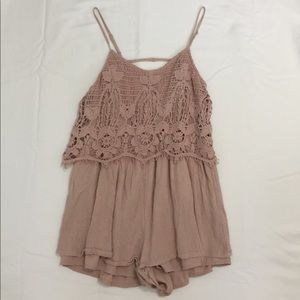 American Eagle pink beige floral romper