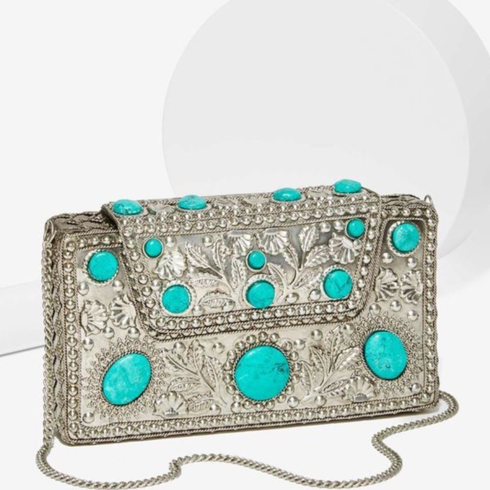 St Xavier Esi clutch silver and turquoise