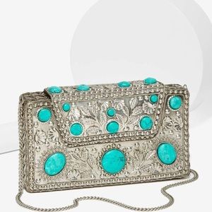 St Xavier Esi clutch silver and turquoise