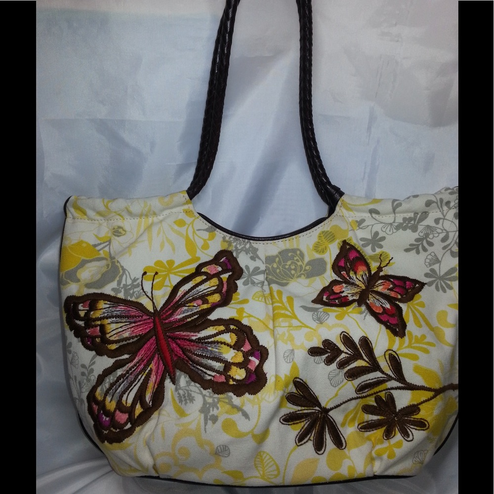 Brighton Canvas Purse w/Yellow and Brown Butterfly