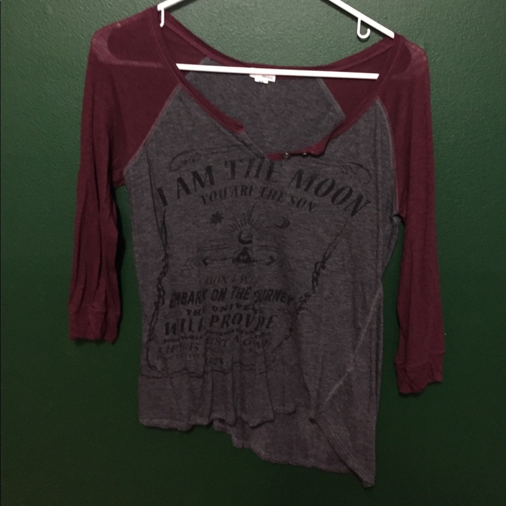 Red and gray blouse