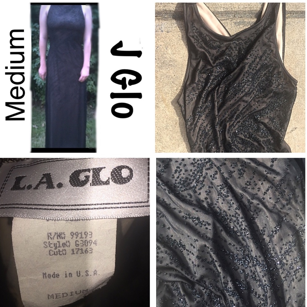 J Glo Long Maxi Black Stretch Gown Tiny beads M