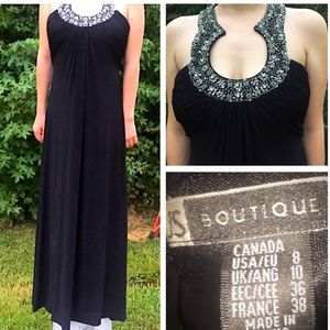 JS Boutique Black stretch Maxi dress Bead Nckline