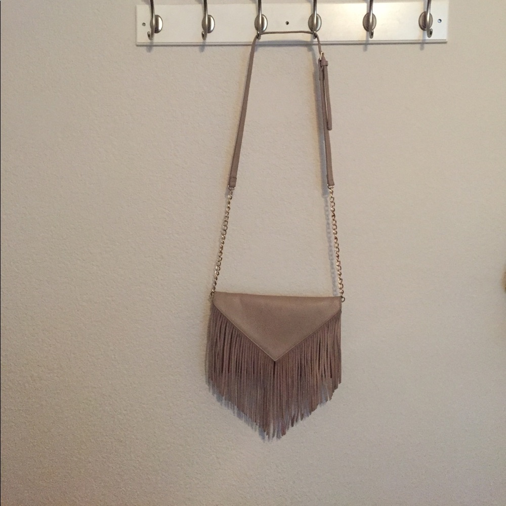 Taupe fringe handbag
