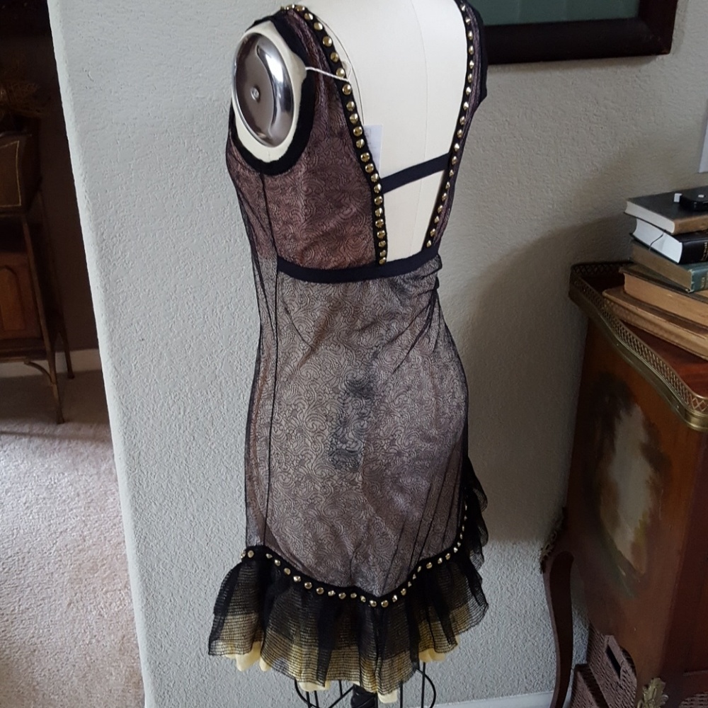 NWT Just Cavalli Sheer Party Dress with Gold Studs
