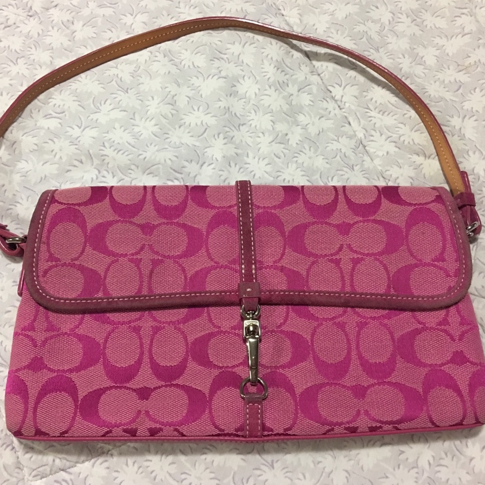 Pink suede coach purse w/ classic C logo