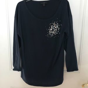 J.Crew navy long sleeve shirt w/jeweled design