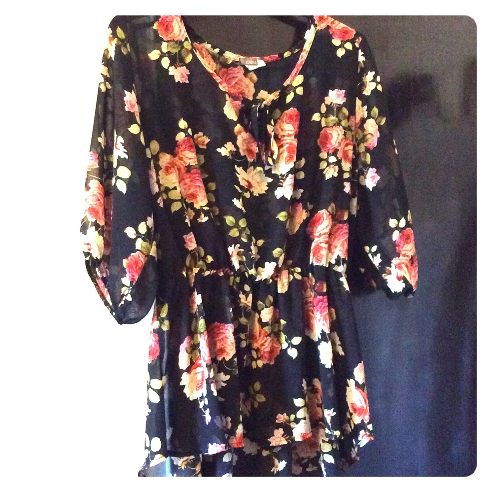 Black floral print sheer top