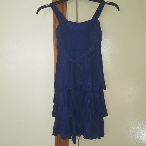 Royal blue ruffled dress with beading. - Picture 3 of 4