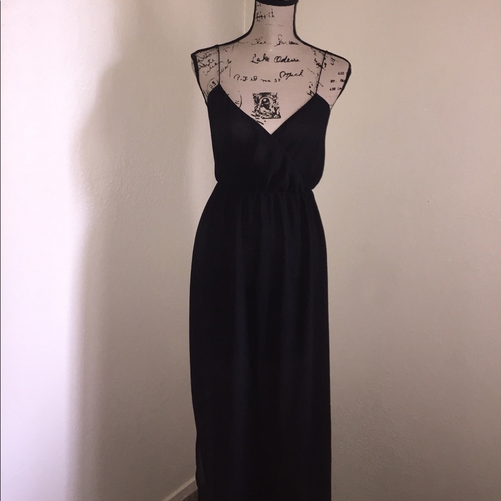 Dress, maxi dress, spaghetti strap, v-neck dress