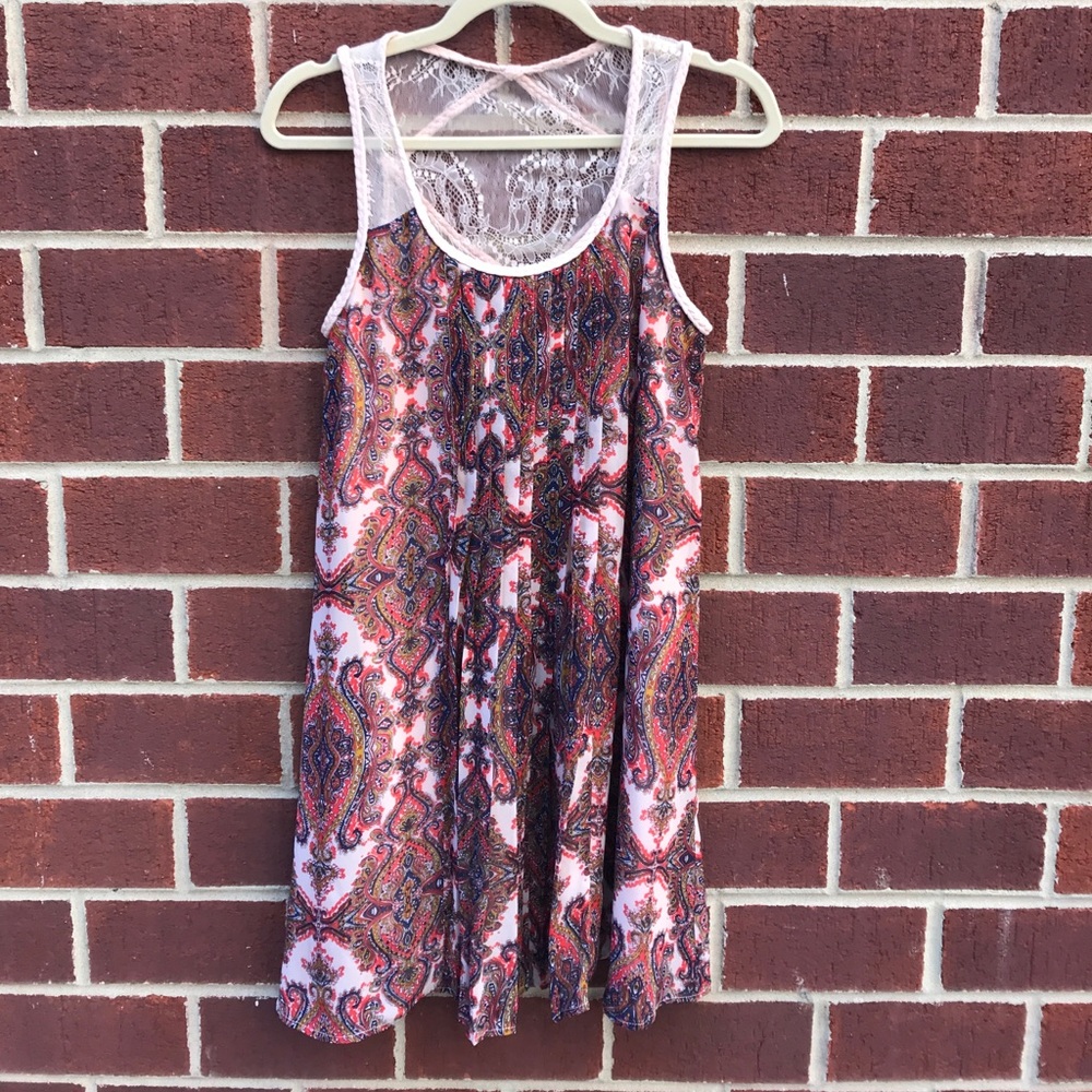 Lace detail peach pattern dress