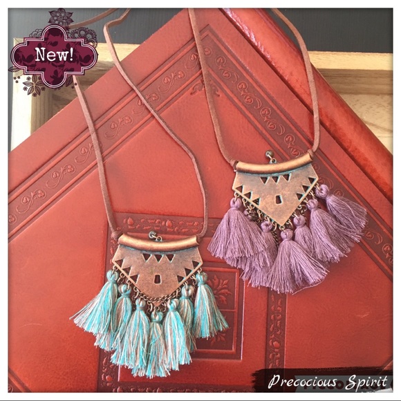 Jewelry - Purple or blue distressed copper fringe necklace