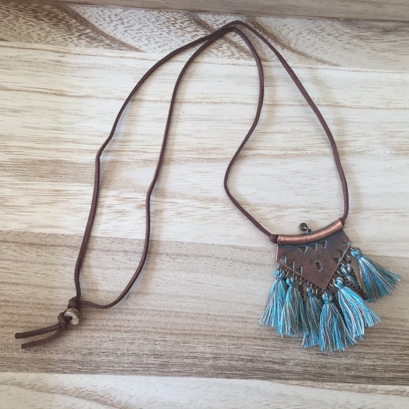 Purple or blue distressed copper fringe necklace - Picture 4 of 5