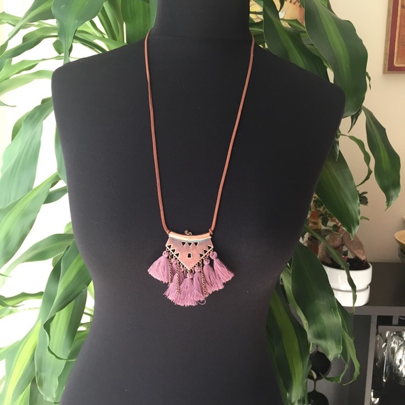 Purple or blue distressed copper fringe necklace - Picture 3 of 5