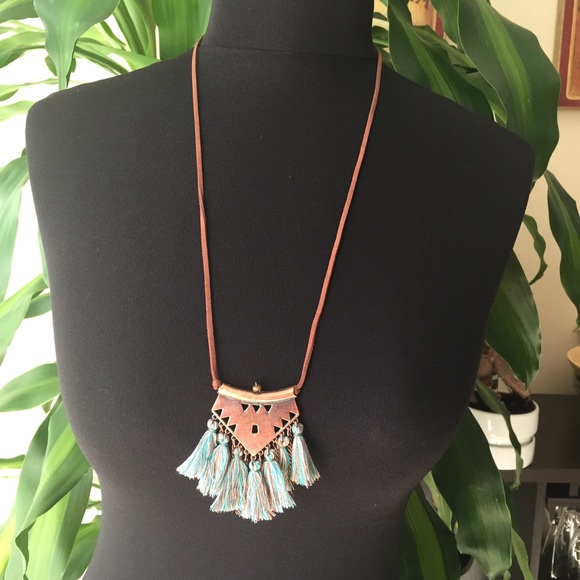 Purple or blue distressed copper fringe necklace - Picture 5 of 5
