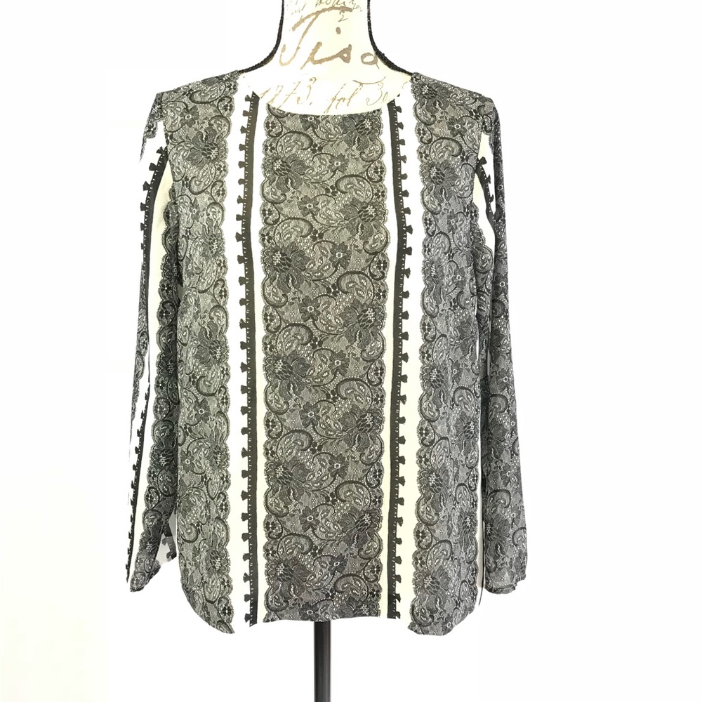 J Crew Illusion Lace 3/4 Sleeve Top Size M