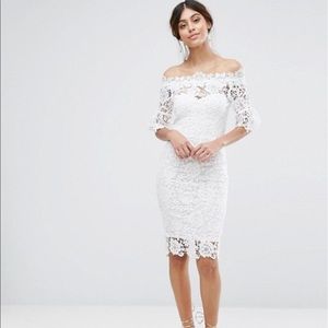Paper Dolls Lace Bardot White Midi Dress