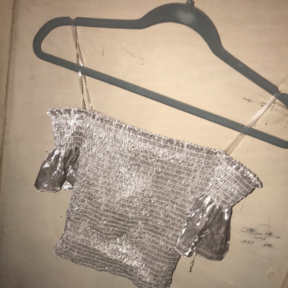 Off the shoulder velvet smocked crop top