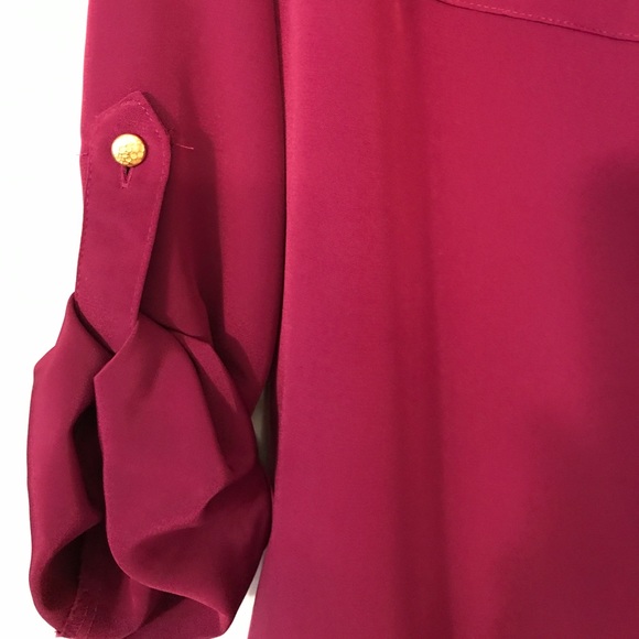 Notations burgundy tunic top with gold buttons 1X. Full sleeves or 3/4 length! - Picture 4 of 7