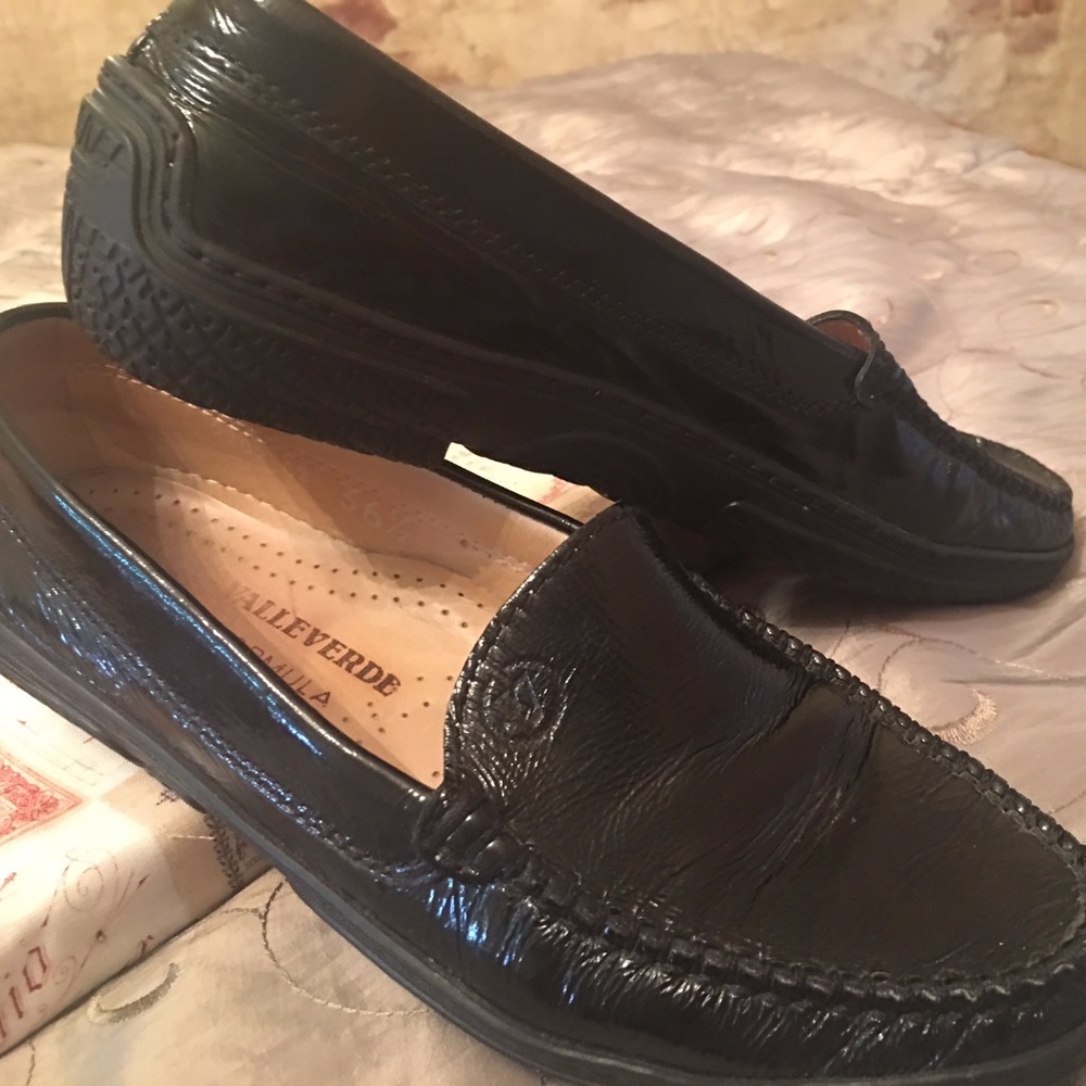Valleverde Black Leather Slip on Loafers