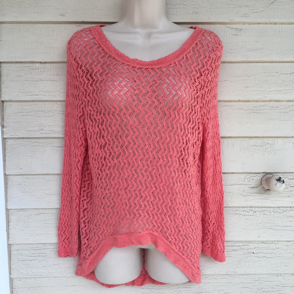 KIRRA crochet high/low scoop Salmon rayon sweater