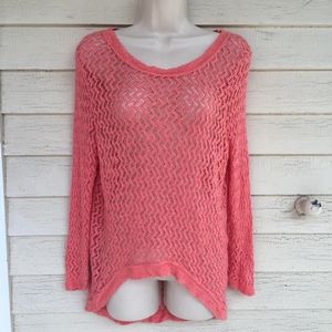 KIRRA crochet high/low scoop Salmon rayon sweater