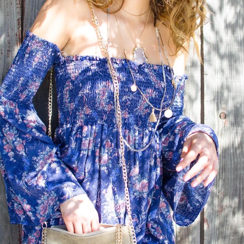 Off the Shoulder Top with Floral Pattern