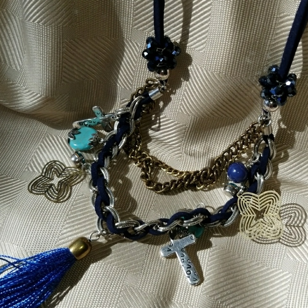 Leather and chain boho necklace