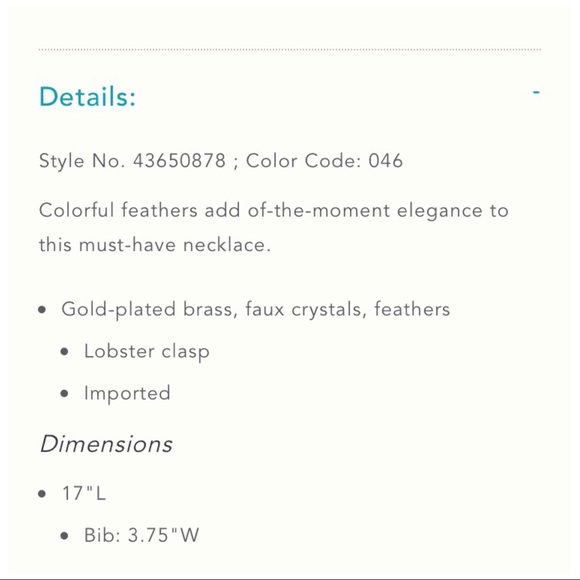 Anthropologie Fiona Feather Bib Necklace NWT - Picture 4 of 4