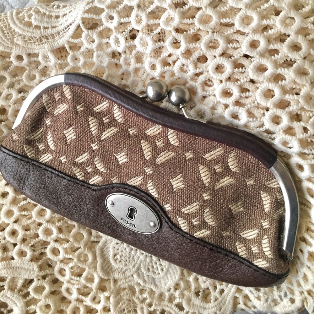 fossil quilted knit & leather wallet