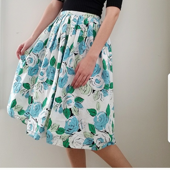 LOFT Dresses & Skirts - Pleated Blue Floral Loft Midi-Skirt