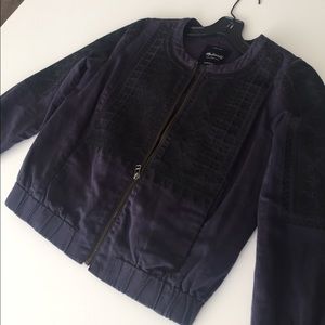 Madewell navy blue bomber jacket w/ lace accents