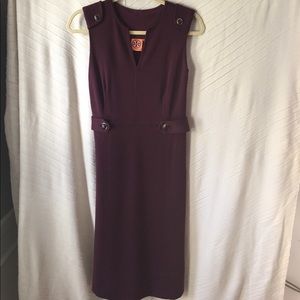 TORY BURCH Wool V Neck Wine Sheath Dress NEW XS