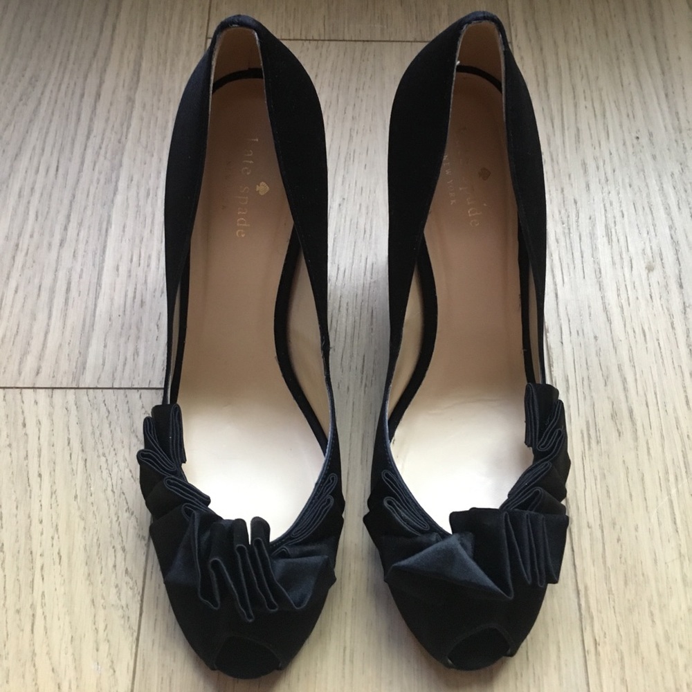 Kate Spade Satin Ruffle Peep Toe Pumps!
