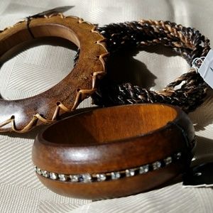 Bundle of 3 wood & natural bangle bracelets