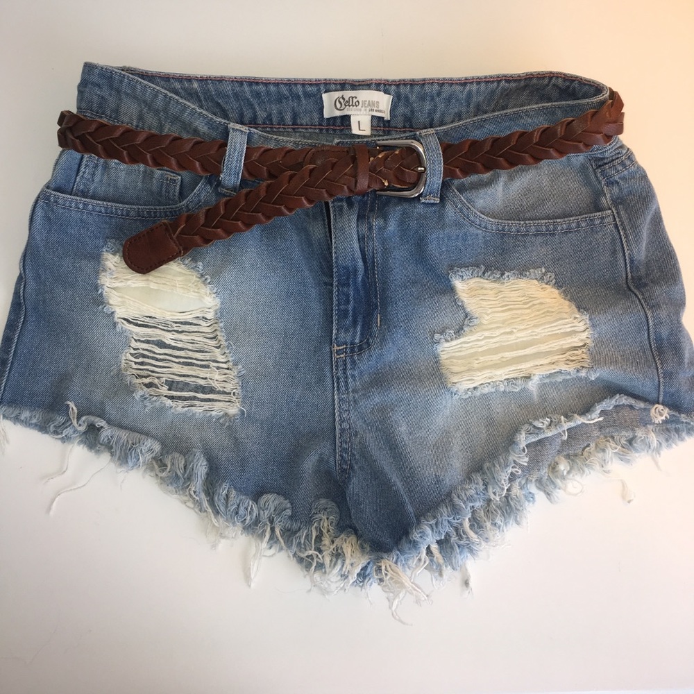 Distressed Denim Light Washed Shorts by Cello Jean