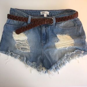 Distressed Denim Light Washed Shorts by Cello Jean