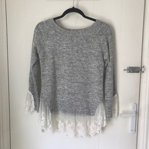 grey lace-detailed pullover