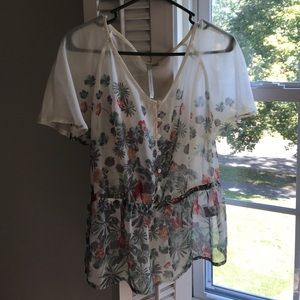 Cream sheer floral Print top