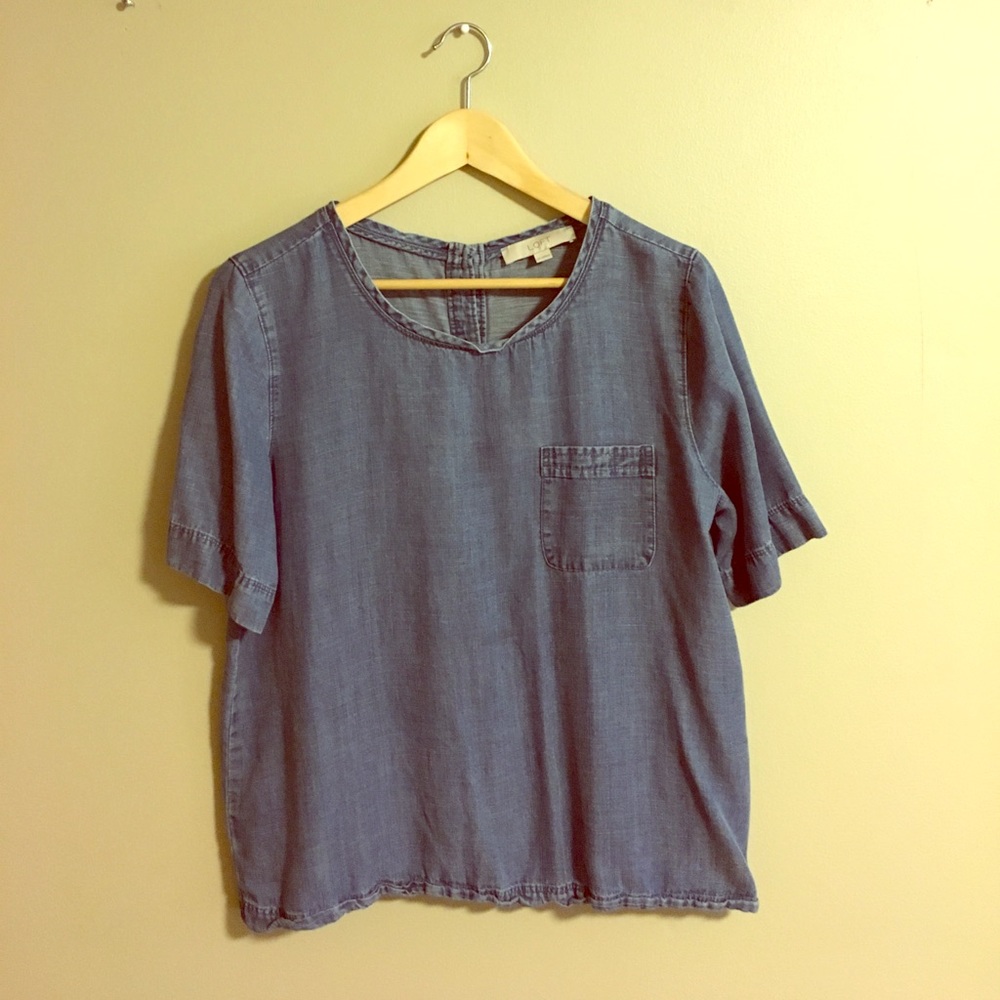 Back buttoning chambray top