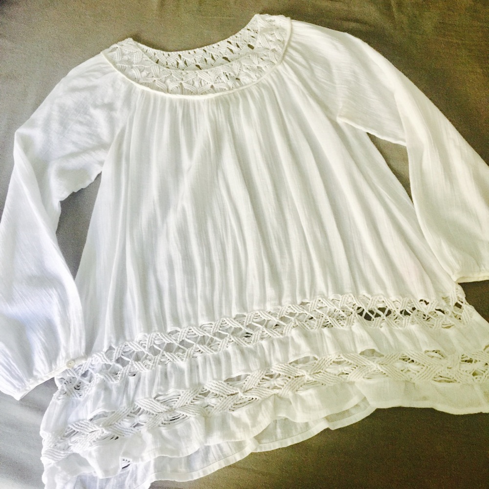 Calypso St. Barth White Flowy Long Sleeve Blouse