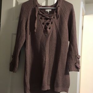 Super cute and comfy mauve lace-up sweater!